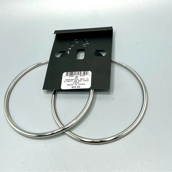 INC International Concepts Large Silver Tone Hoop Earrings - Picture 5 of 5